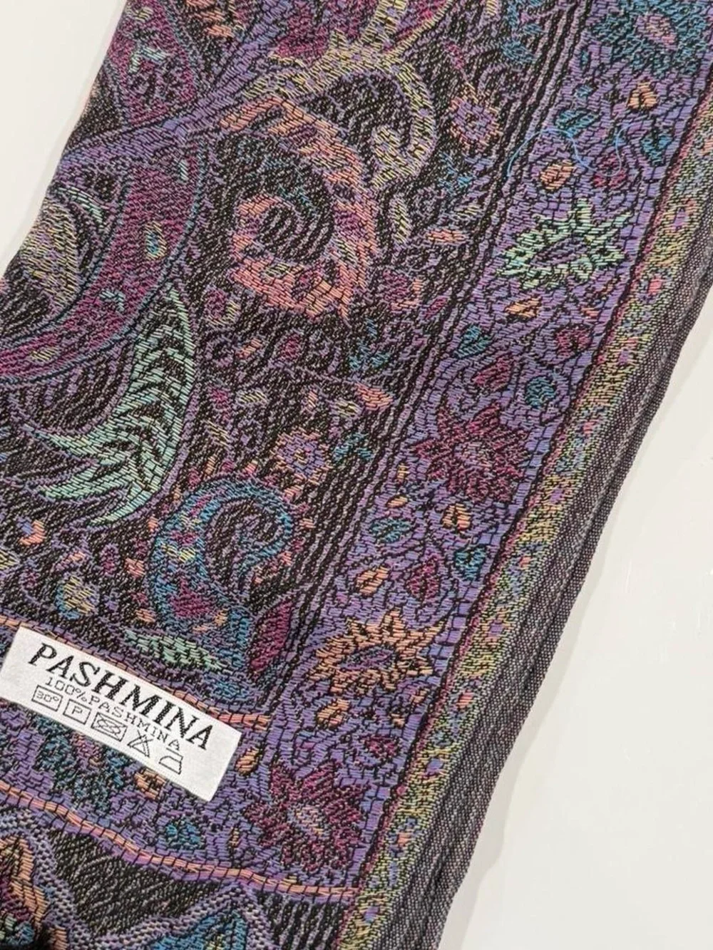 New | Limited Edition: Black Pastel Multicolor Pashmina Shawl